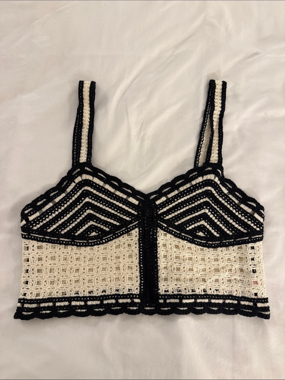 Never Worn Black and Cream Crochet Bralette Top